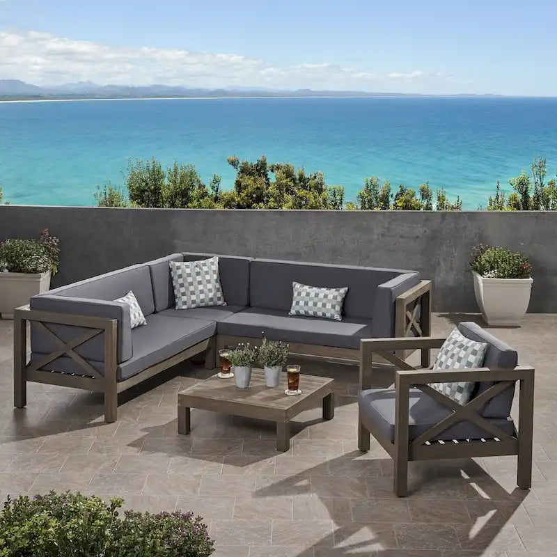 Ensemble canapé modulable et fauteuil Brava Outdoor en acacia par Christopher Knight Home