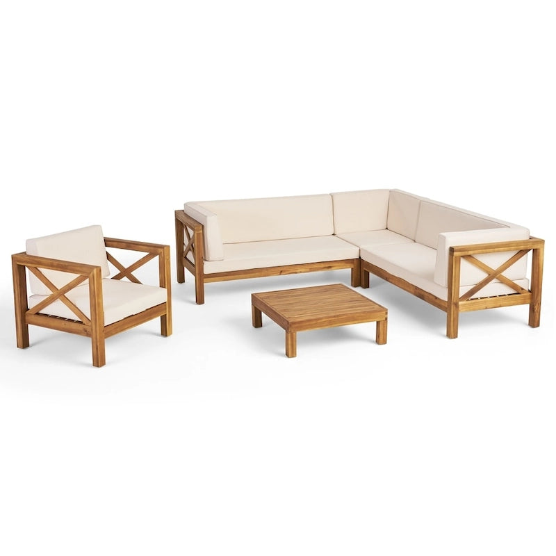 Ensemble canapé modulable et fauteuil Brava Outdoor en acacia par Christopher Knight Home
