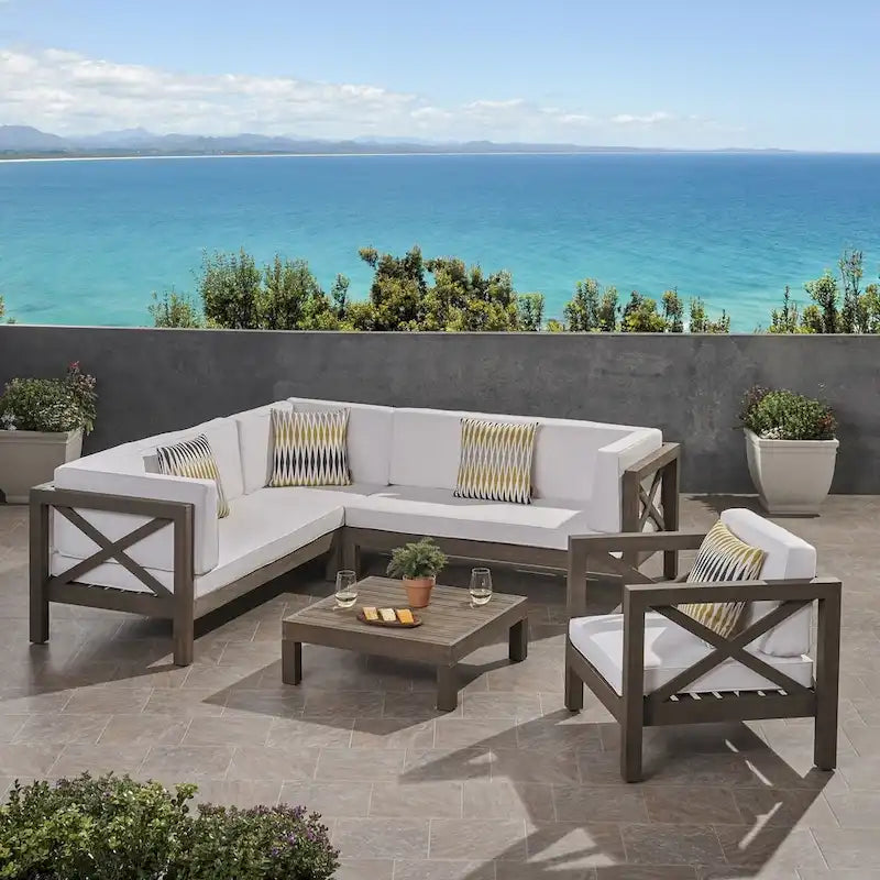 Ensemble canapé modulable et fauteuil Brava Outdoor en acacia par Christopher Knight Home