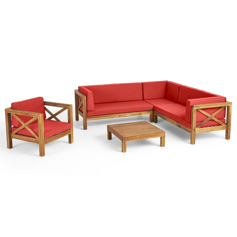Ensemble canapé modulable et fauteuil Brava Outdoor en acacia par Christopher Knight Home
