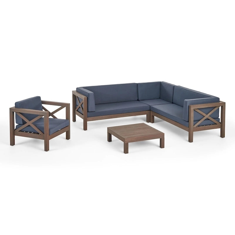 Ensemble canapé modulable et fauteuil Brava Outdoor en acacia par Christopher Knight Home