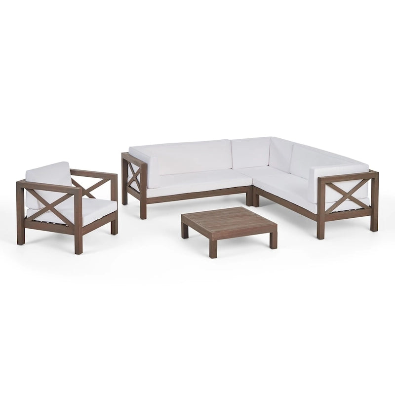 Ensemble canapé modulable et fauteuil Brava Outdoor en acacia par Christopher Knight Home