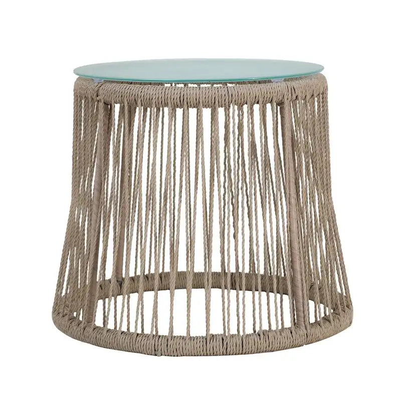 Table d'appoint d'extérieur en acier et corde Southport avec plateau en verre trempé par Christopher Knight Home