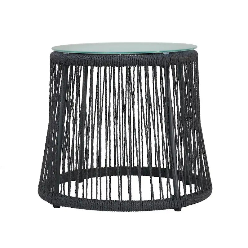 Table d'appoint d'extérieur en acier et corde Southport avec plateau en verre trempé par Christopher Knight Home