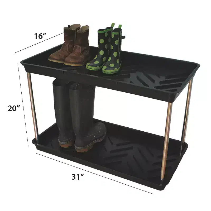 Égouttoir à bottes noir à deux niveaux, polypropylène recyclé