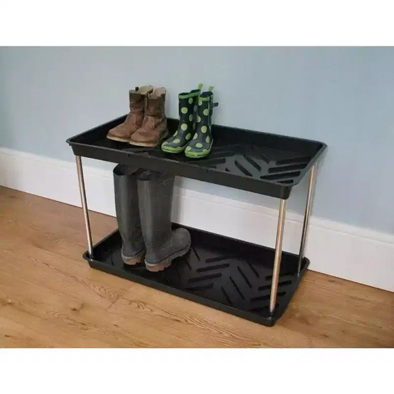 Égouttoir à bottes noir à deux niveaux, polypropylène recyclé