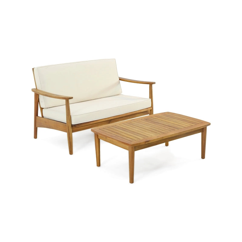 Causeuse et table basse d'extérieur en acacia Willowbrook par Christopher Knight Home