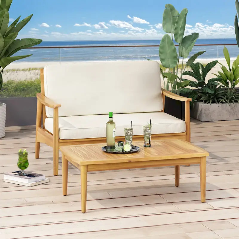 Willowbrook Outdoor Acacia Loveseat and Coffee Table by Christopher Knight Home