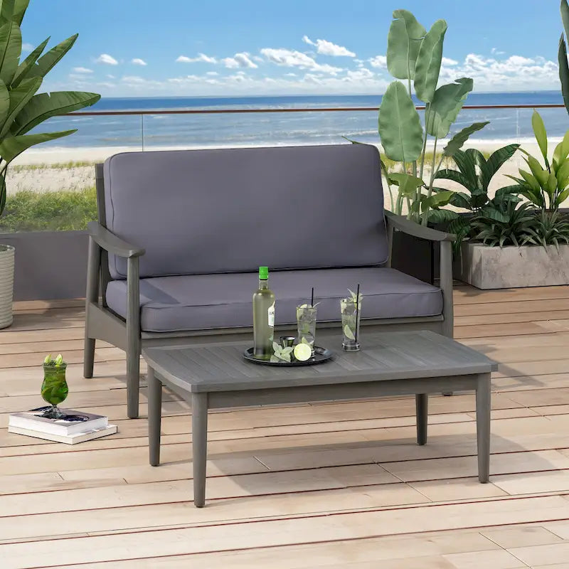Causeuse et table basse d'extérieur en acacia Willowbrook par Christopher Knight Home