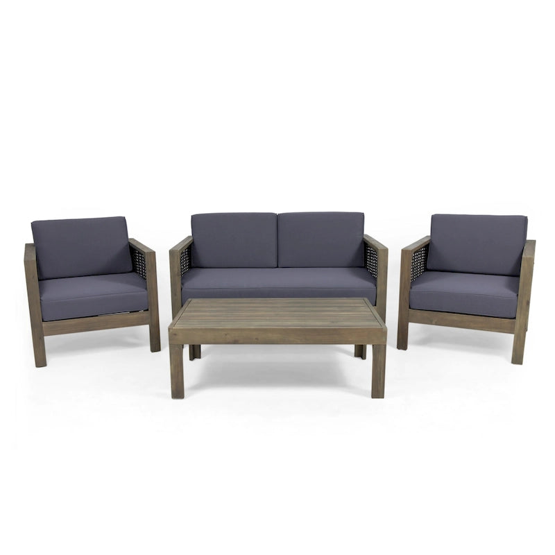 Ensemble de conversation d'extérieur Linwood 4 pièces en bois d'acacia par Christopher Knight Home