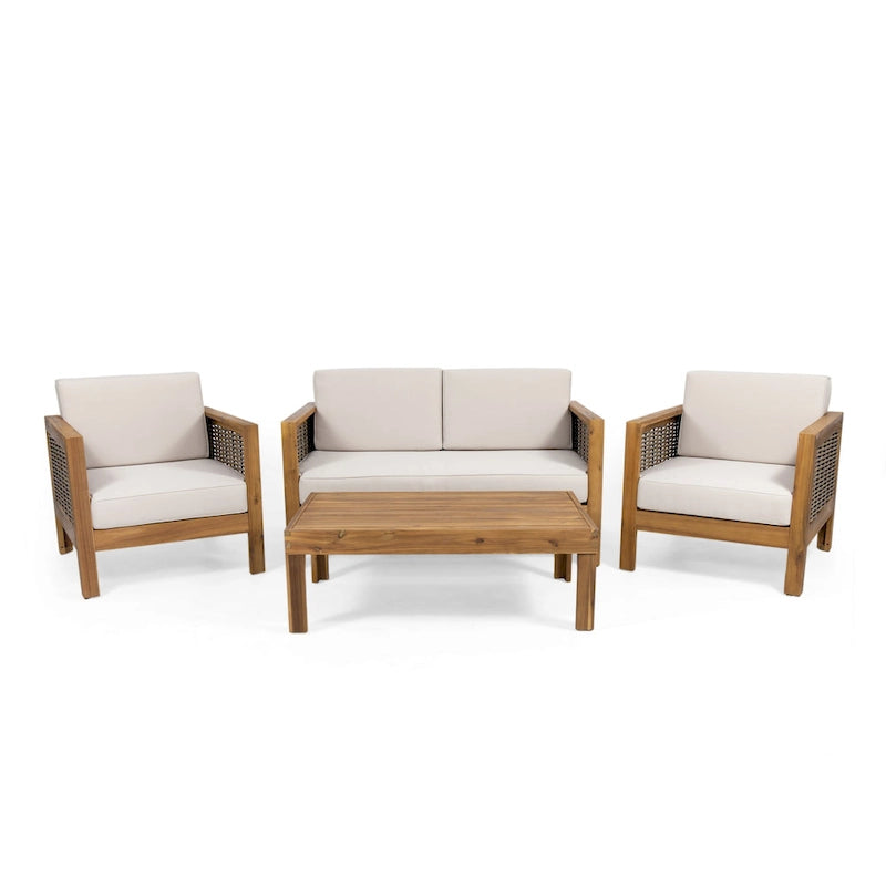Ensemble de conversation d'extérieur Linwood 4 pièces en bois d'acacia par Christopher Knight Home