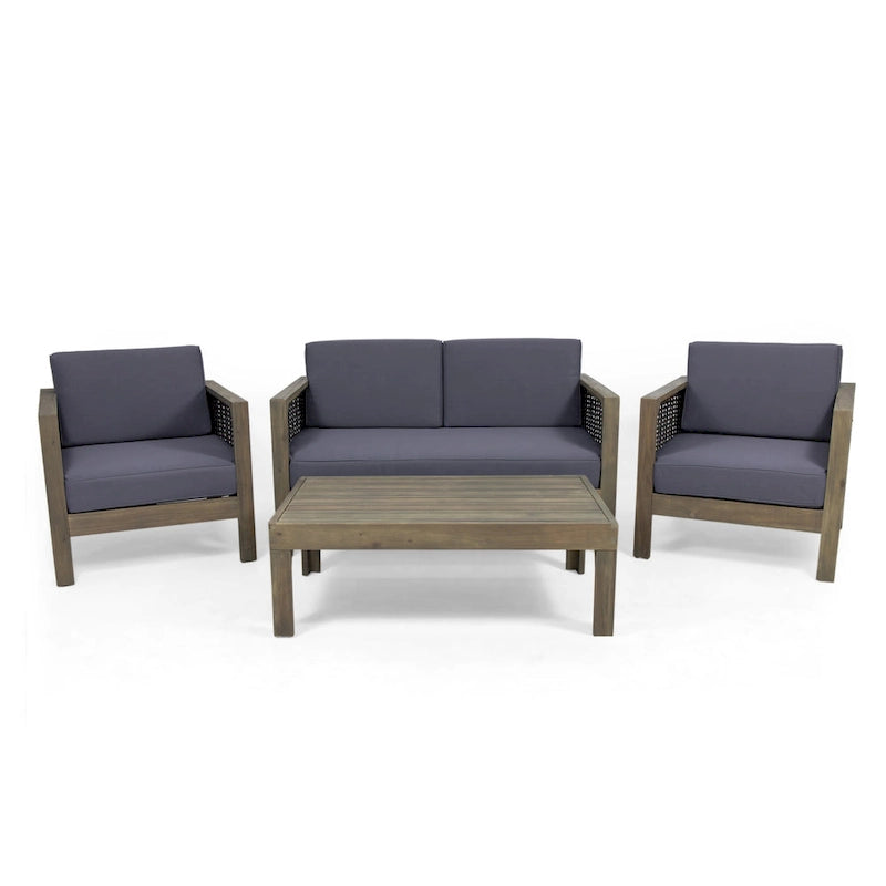 Ensemble de conversation d'extérieur Linwood 4 pièces en bois d'acacia par Christopher Knight Home