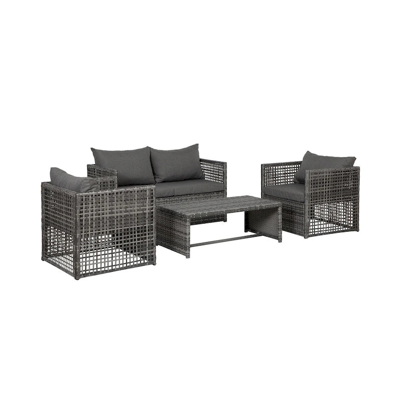 Audy Mobilier de jardin en rotin 4 pièces avec coussins