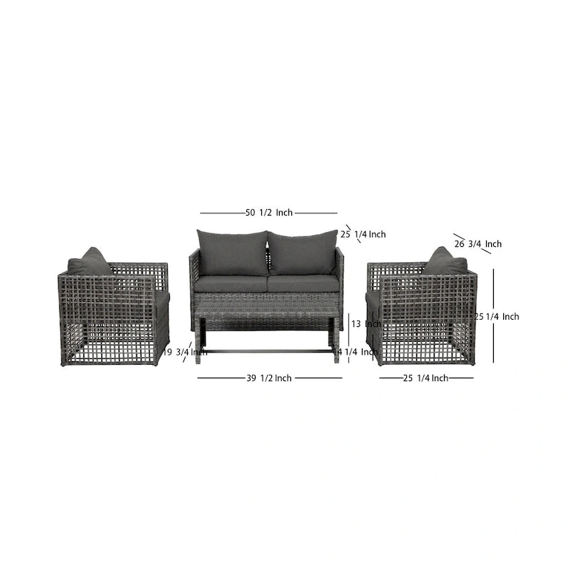 Audy Mobilier de jardin en rotin 4 pièces avec coussins