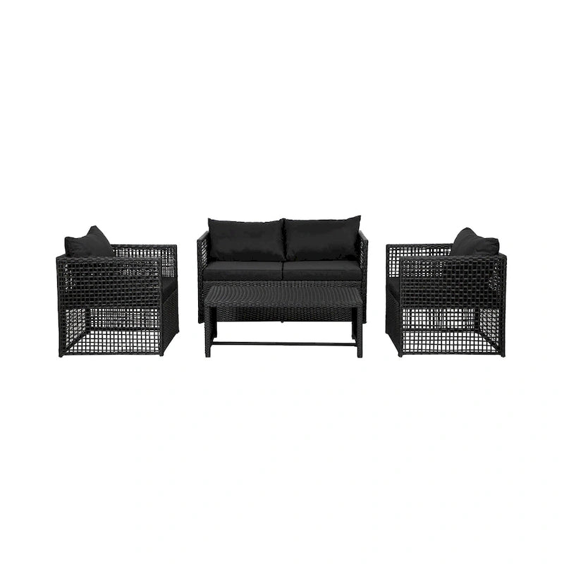 Audy Mobilier de jardin en rotin 4 pièces avec coussins