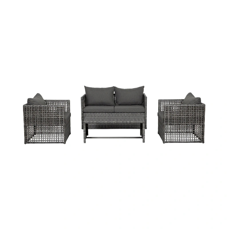 Audy Mobilier de jardin en rotin 4 pièces avec coussins