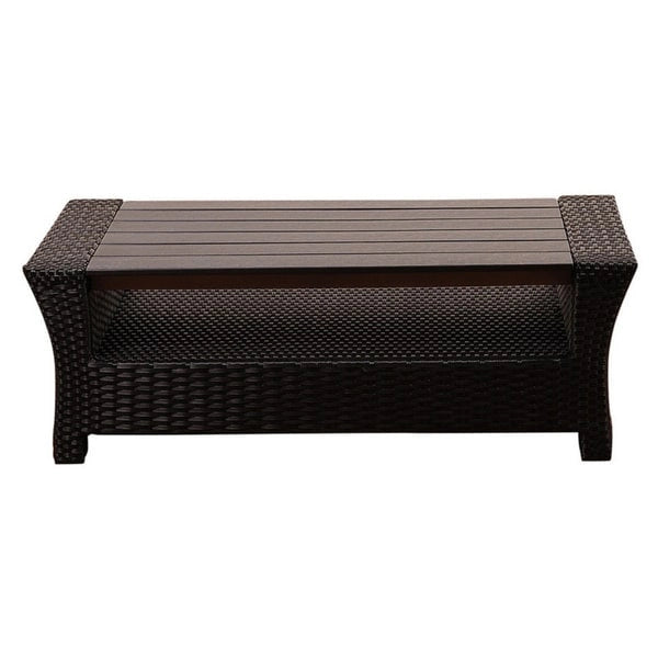 Table basse rectangulaire Popham en osier synthétique noir avec plateau en bois composite par Havenside Home