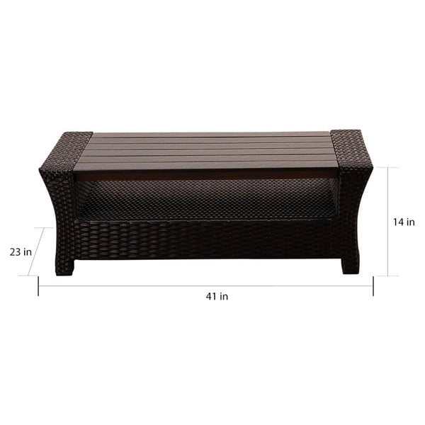 Table basse rectangulaire Popham en osier synthétique noir avec plateau en bois composite par Havenside Home