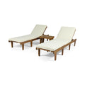 Ensemble de 3 chaises longues d'extérieur en bois d'acacia Ariana avec coussins résistants à l'eau par Christopher Knight Home
