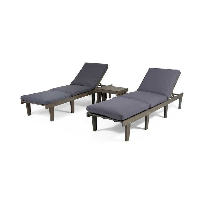 Ensemble de 3 chaises longues d'extérieur en bois d'acacia Ariana avec coussins résistants à l'eau par Christopher Knight Home