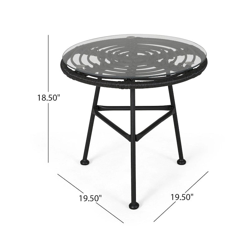 Table d'appoint d'extérieur Orlando en résine tressée imitation rotin avec plateau en verre de Christopher Knight Home