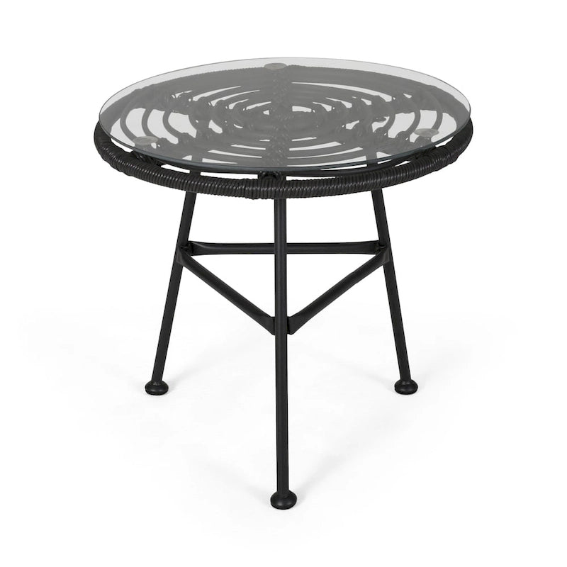 Table d'appoint d'extérieur Orlando en résine tressée imitation rotin avec plateau en verre de Christopher Knight Home