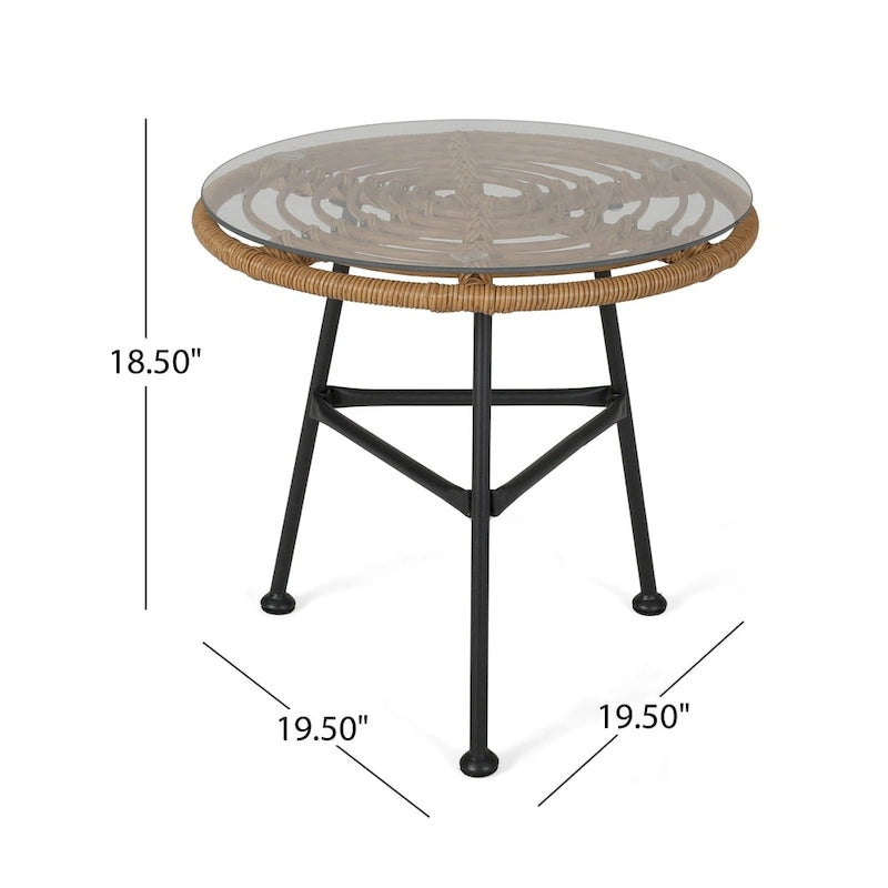 Table d'appoint d'extérieur Orlando en résine tressée imitation rotin avec plateau en verre de Christopher Knight Home