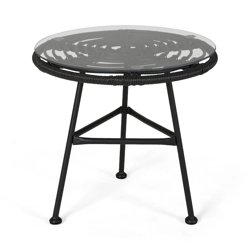Table d'appoint d'extérieur Orlando en résine tressée imitation rotin avec plateau en verre de Christopher Knight Home