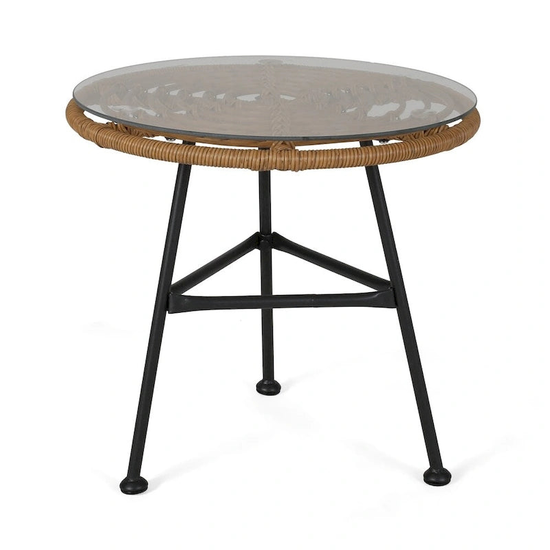 Table d'appoint d'extérieur Orlando en résine tressée imitation rotin avec plateau en verre de Christopher Knight Home