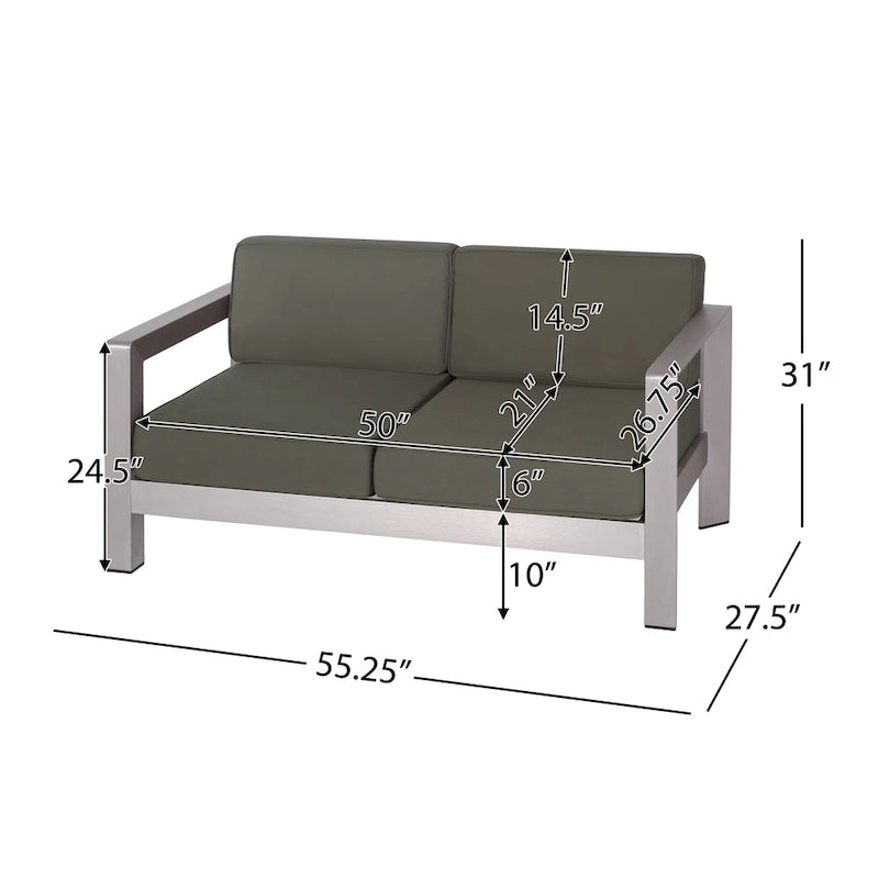 Ensemble de conversation d'extérieur moderne 4 places en aluminium Amata avec foyer et support de réservoir par Christopher Knight Home