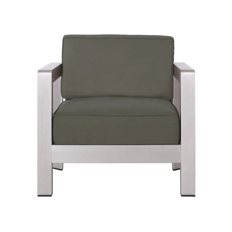 Ensemble de conversation d'extérieur moderne 4 places en aluminium Amata avec foyer et support de réservoir par Christopher Knight Home