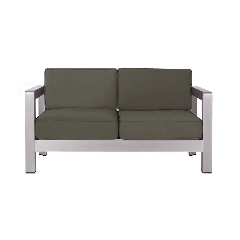 Ensemble de conversation d'extérieur moderne 4 places en aluminium Amata avec foyer et support de réservoir par Christopher Knight Home