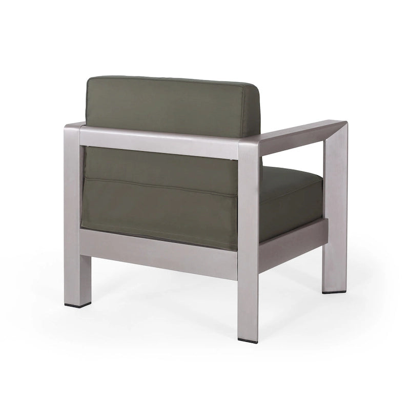Ensemble de conversation d'extérieur moderne 4 places en aluminium Amata avec foyer et support de réservoir par Christopher Knight Home