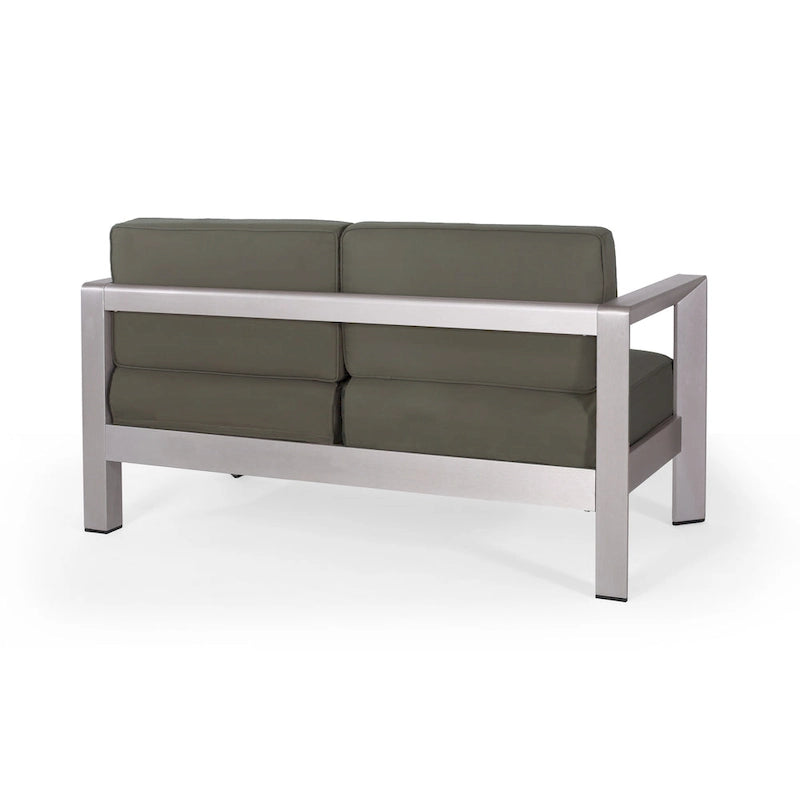 Ensemble de conversation d'extérieur moderne 4 places en aluminium Amata avec foyer et support de réservoir par Christopher Knight Home