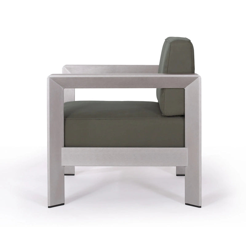 Ensemble de conversation d'extérieur moderne 4 places en aluminium Amata avec foyer et support de réservoir par Christopher Knight Home