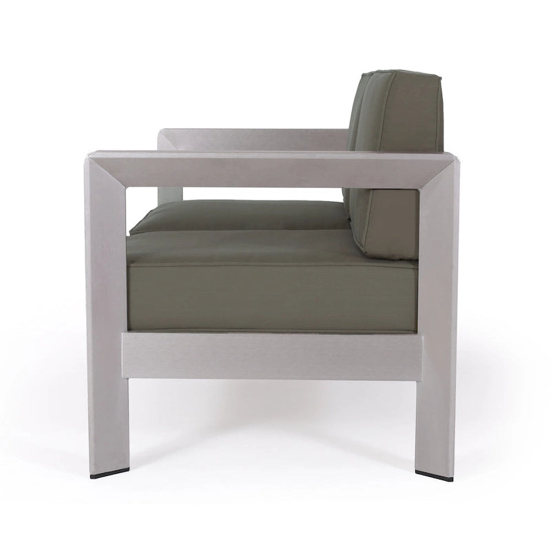 Ensemble de conversation d'extérieur moderne 4 places en aluminium Amata avec foyer et support de réservoir par Christopher Knight Home
