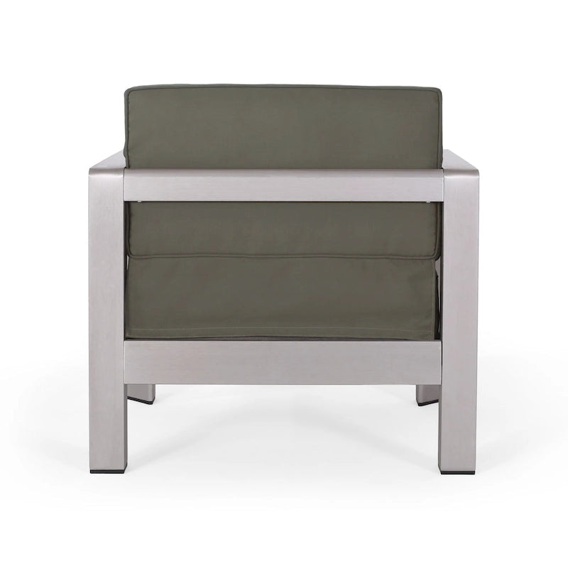 Ensemble de conversation d'extérieur moderne 4 places en aluminium Amata avec foyer et support de réservoir par Christopher Knight Home
