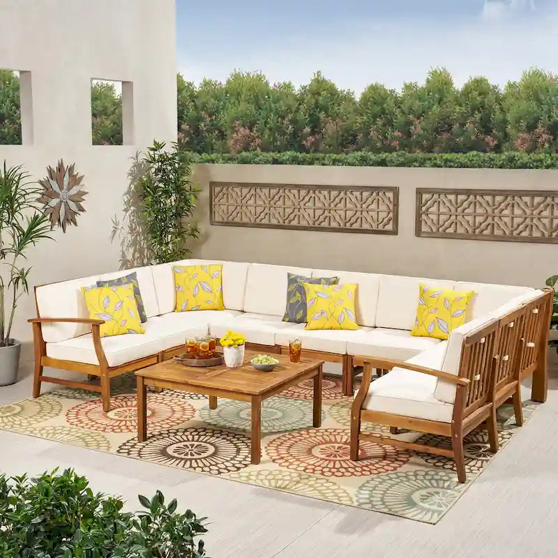 Perla 9-seater Acacia Wood Sectional Sofa Set by Christopher Knight Home