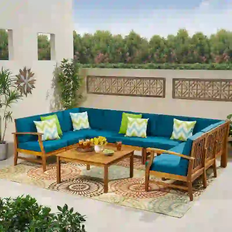 Ensemble de canapé d'angle 9 places en bois d'acacia Perla par Christopher Knight Home