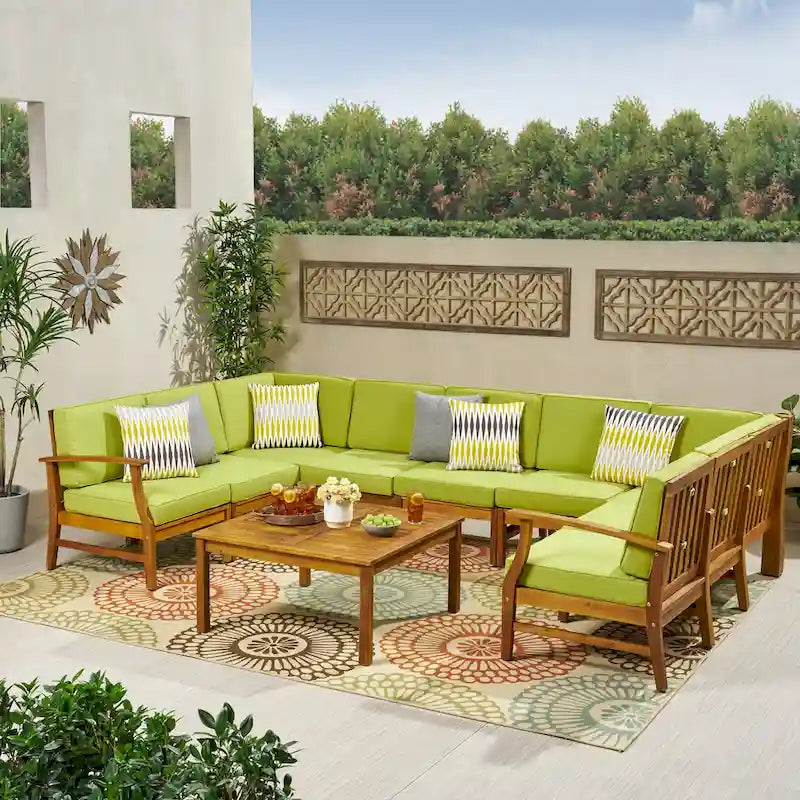 Ensemble de canapé d'angle 9 places en bois d'acacia Perla par Christopher Knight Home