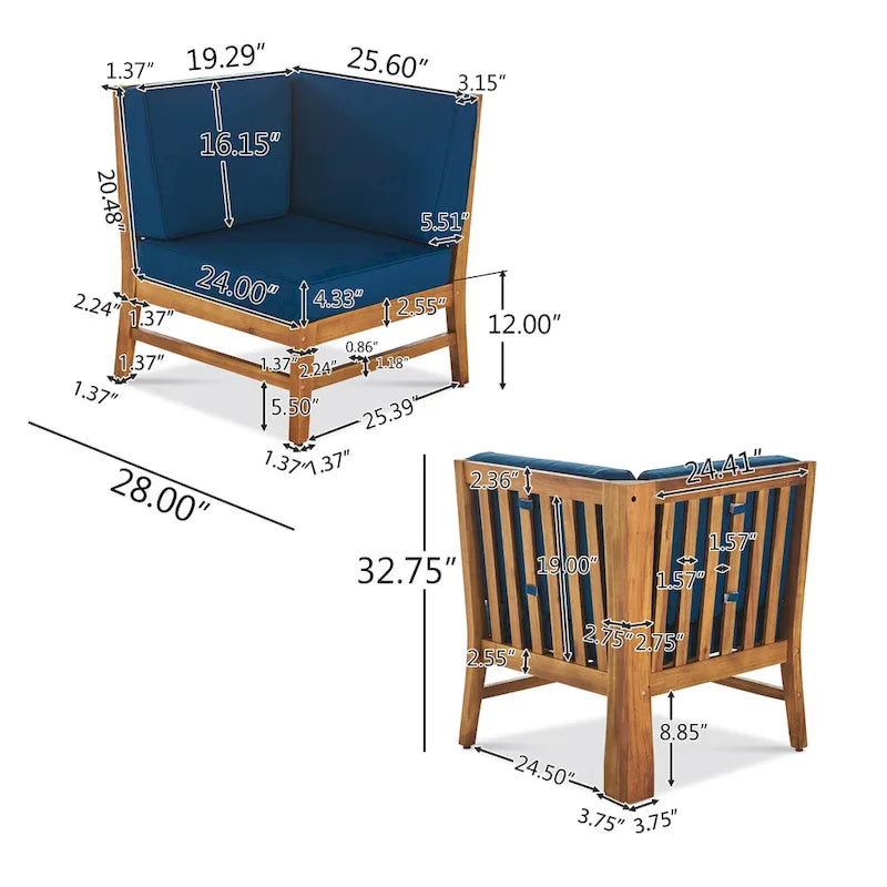 Ensemble de canapé d'angle 9 places en bois d'acacia Perla par Christopher Knight Home