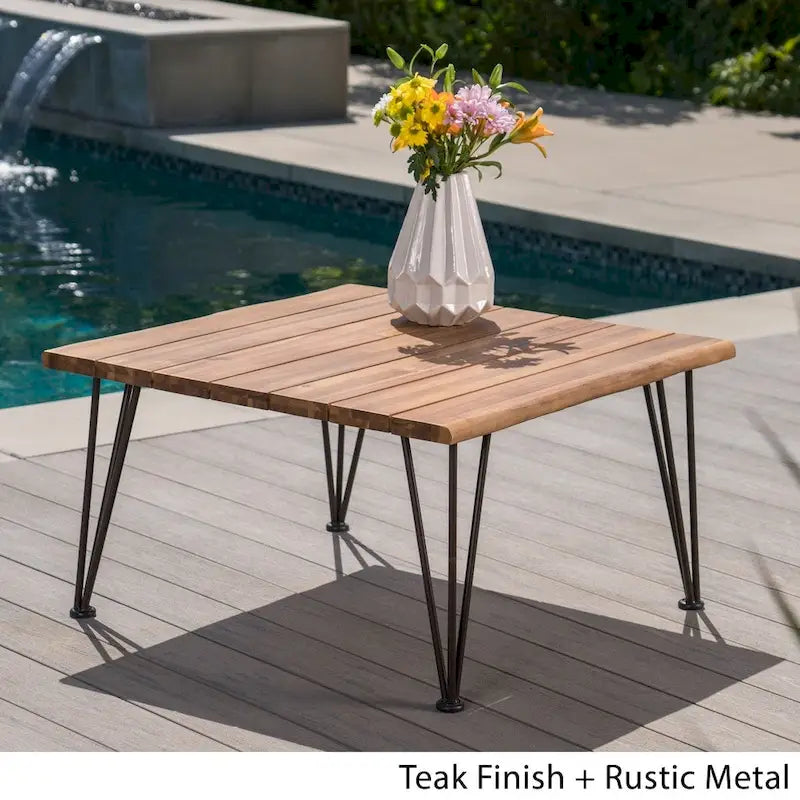 Table basse carrée d'extérieur industrielle en bois d'acacia Zion par Christopher Knight Home
