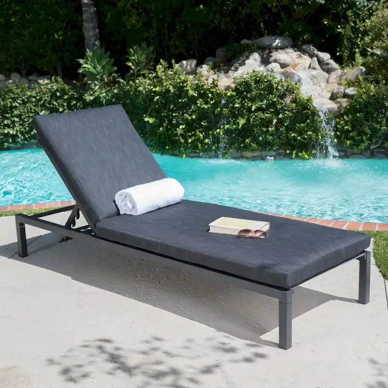 Navan Outdoor Aluminum Chaise Lounge with Cushion by Christopher Knight Home