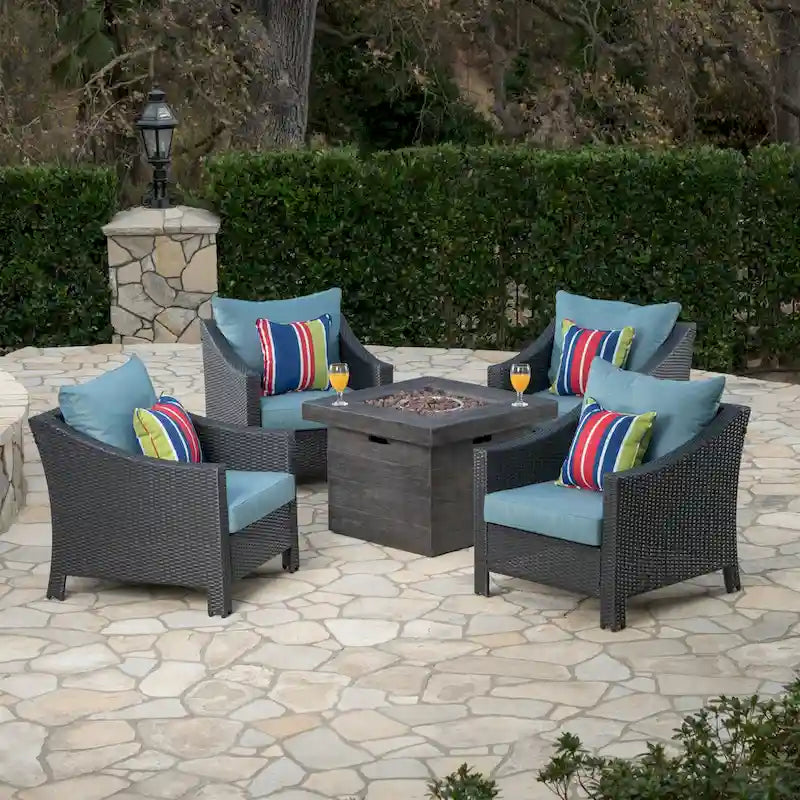 Ensemble de 5 fauteuils de jardin en osier Antibes avec foyer carré par Christopher Knight Home