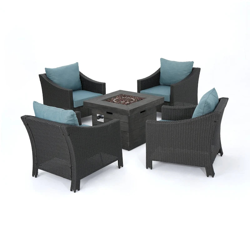 Ensemble de 5 fauteuils de jardin en osier Antibes avec foyer carré par Christopher Knight Home