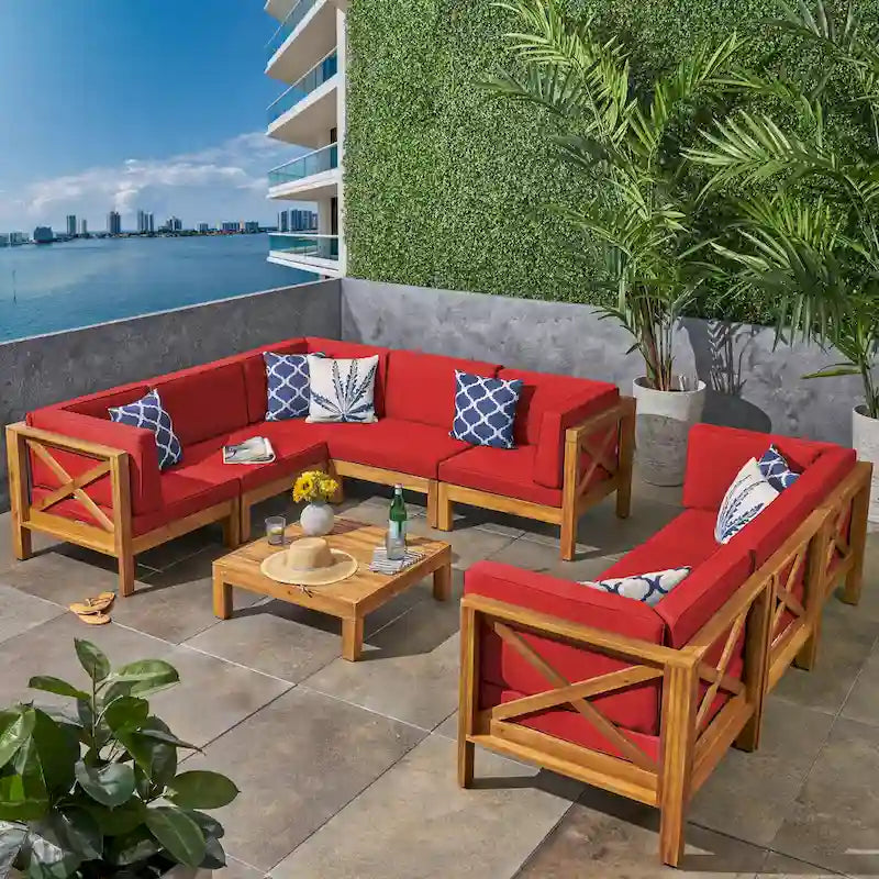 Ensemble de canapé d'angle 9 pièces en bois d'acacia Brava de Christopher Knight Home