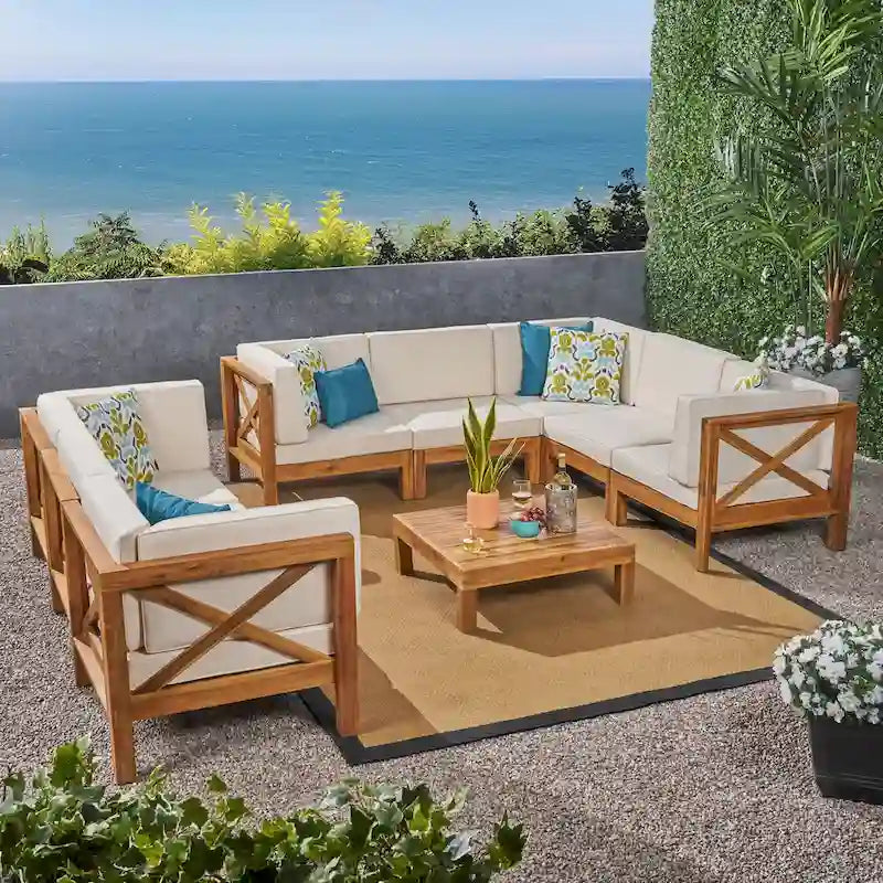 Ensemble de canapé d'angle 9 pièces en bois d'acacia Brava de Christopher Knight Home
