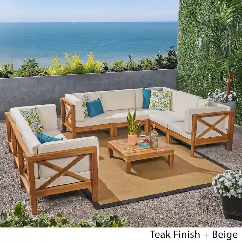 Ensemble de canapé d'angle 9 pièces en bois d'acacia Brava de Christopher Knight Home