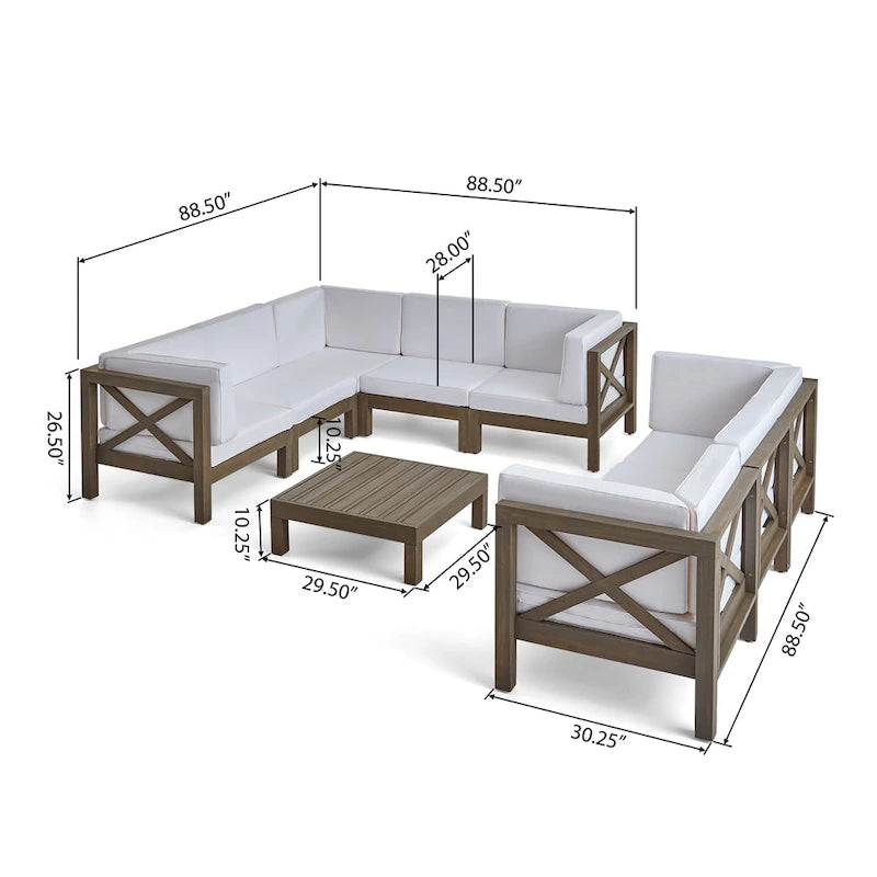Ensemble de canapé d'angle 9 pièces en bois d'acacia Brava de Christopher Knight Home