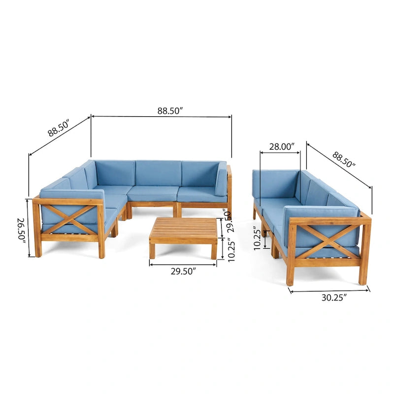 Ensemble de canapé d'angle 9 pièces en bois d'acacia Brava de Christopher Knight Home